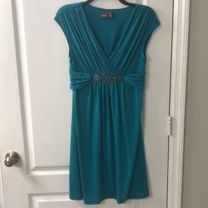 Muse V-Neck Turquoise Dress with Metal Detail - Excellent Preloved Condition
